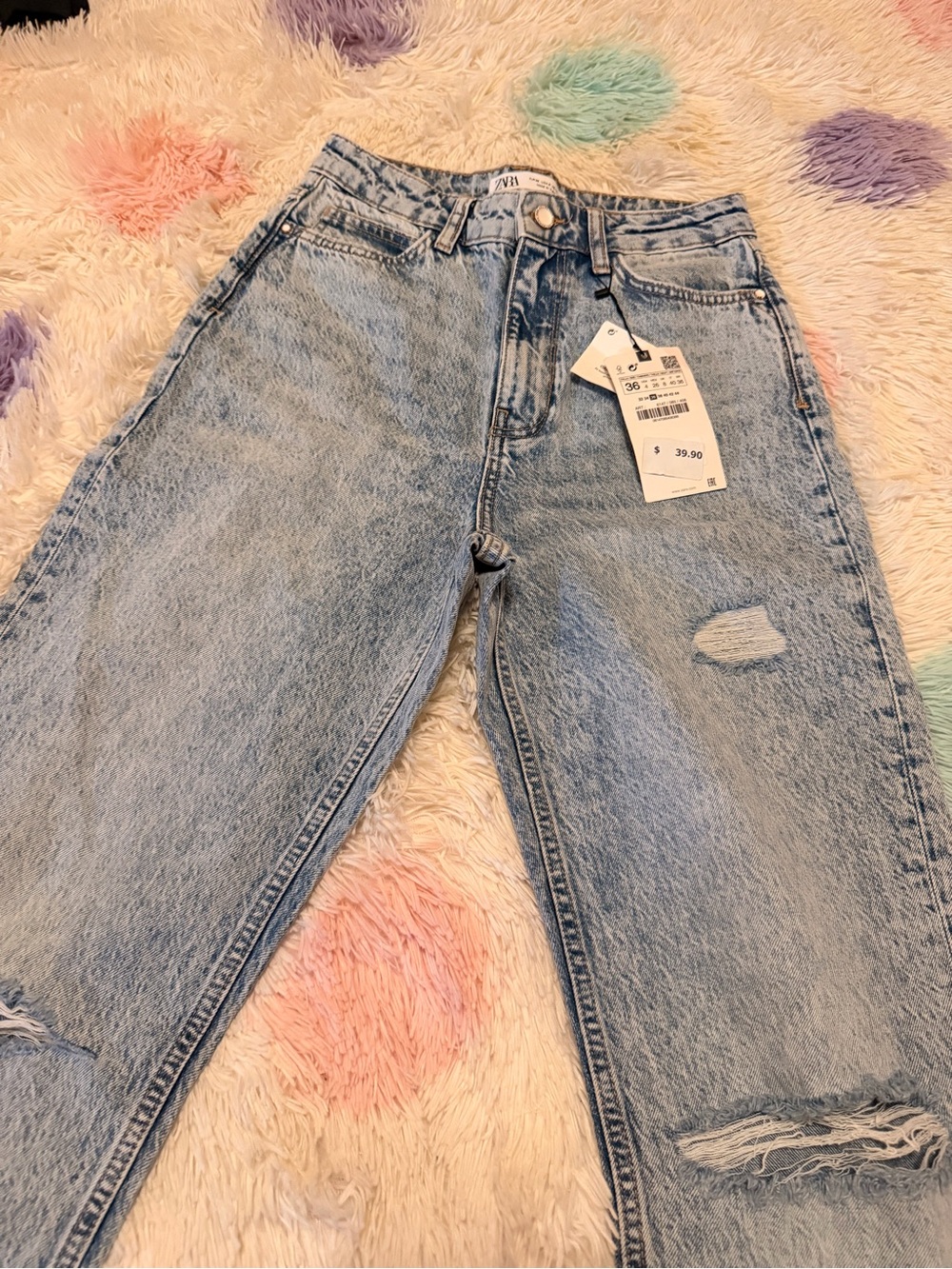 Zara Light Blue Distressed Boyfriend Jeans